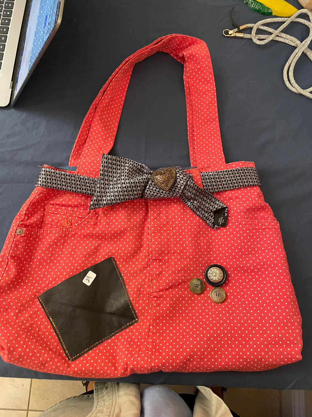 GLORIA VANDERBILT UPCYCLED JEAN TOTE WITH 100% SILK TIE ACCENT