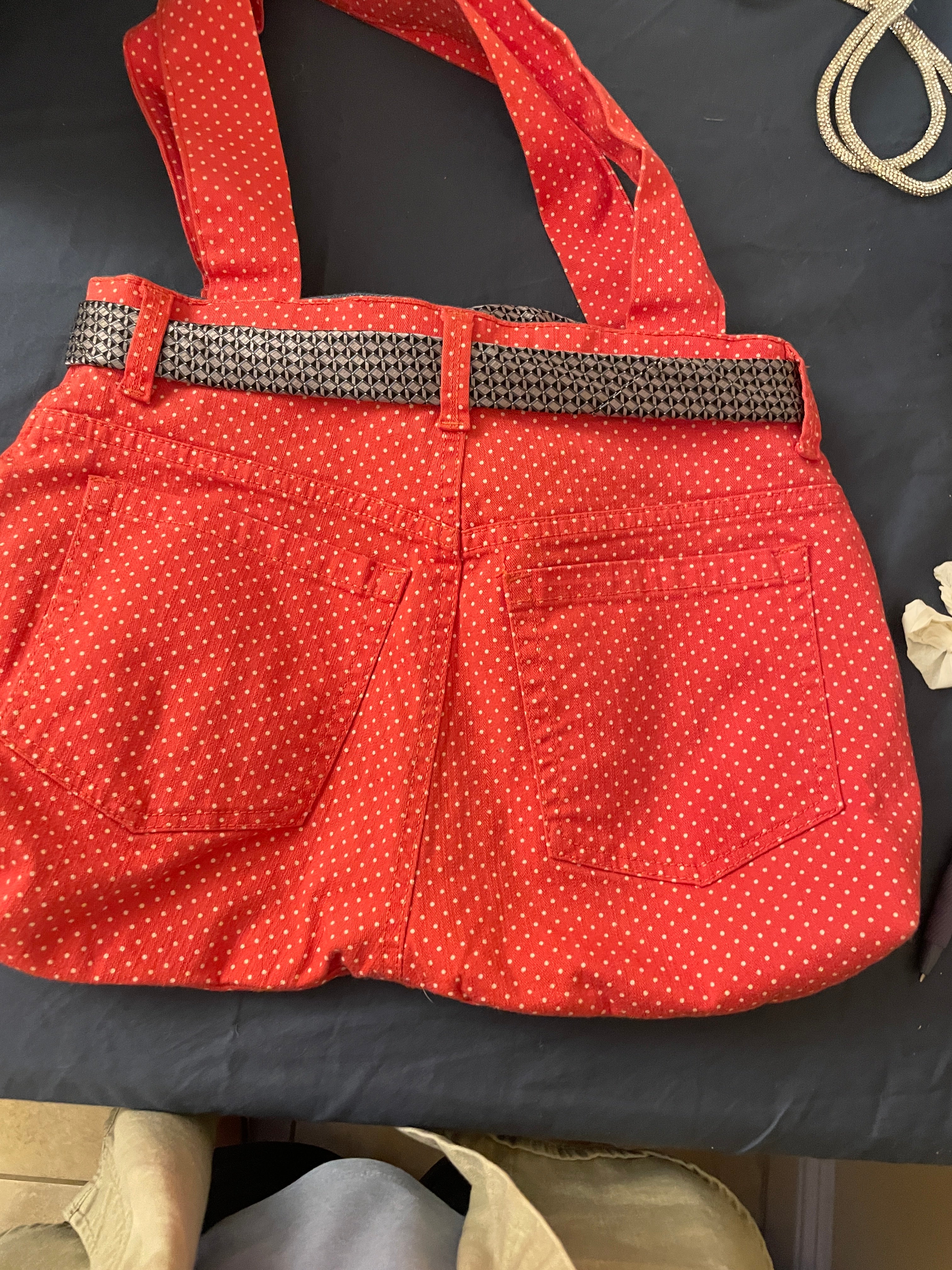 GLORIA VANDERBILT UPCYCLED JEAN TOTE WITH 100% SILK TIE ACCENT
